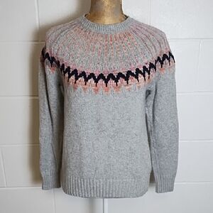 Gray Pink Peach Fair Isle Soft Crewneck Cabincore Ski Sweater